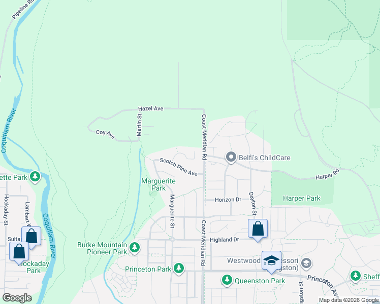 map of restaurants, bars, coffee shops, grocery stores, and more near 1484 Copper Beech Place in Coquitlam