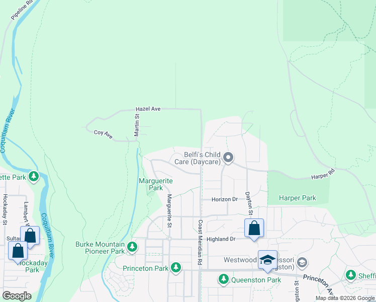 map of restaurants, bars, coffee shops, grocery stores, and more near 1486 Coast Meridian Road in Coquitlam