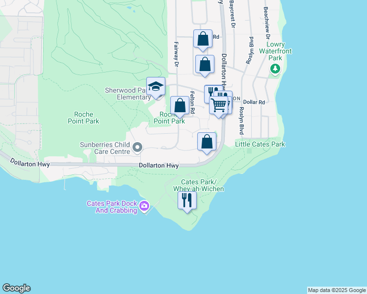 map of restaurants, bars, coffee shops, grocery stores, and more near 4164 Fairway Place in North Vancouver