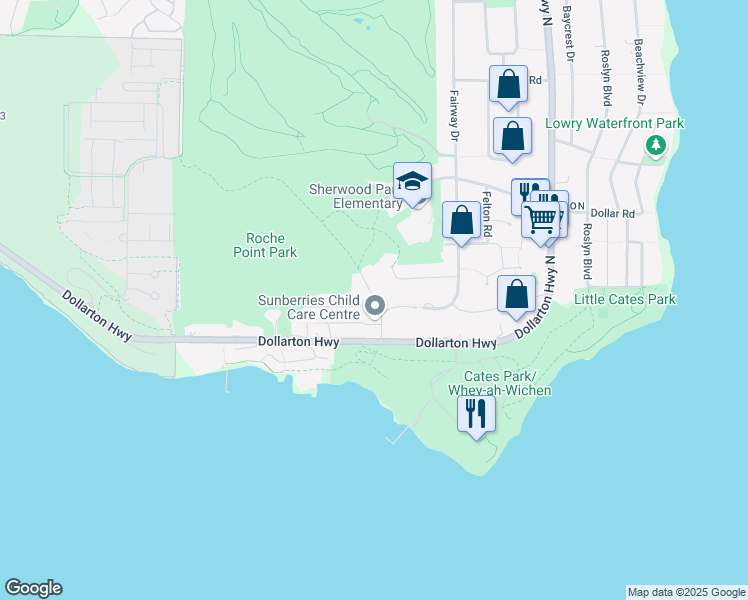 map of restaurants, bars, coffee shops, grocery stores, and more near 301 Roche Point Drive in North Vancouver