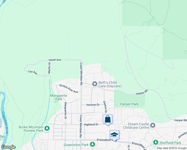 map of restaurants, bars, coffee shops, grocery stores, and more near 3420 Pritchett Place in Coquitlam
