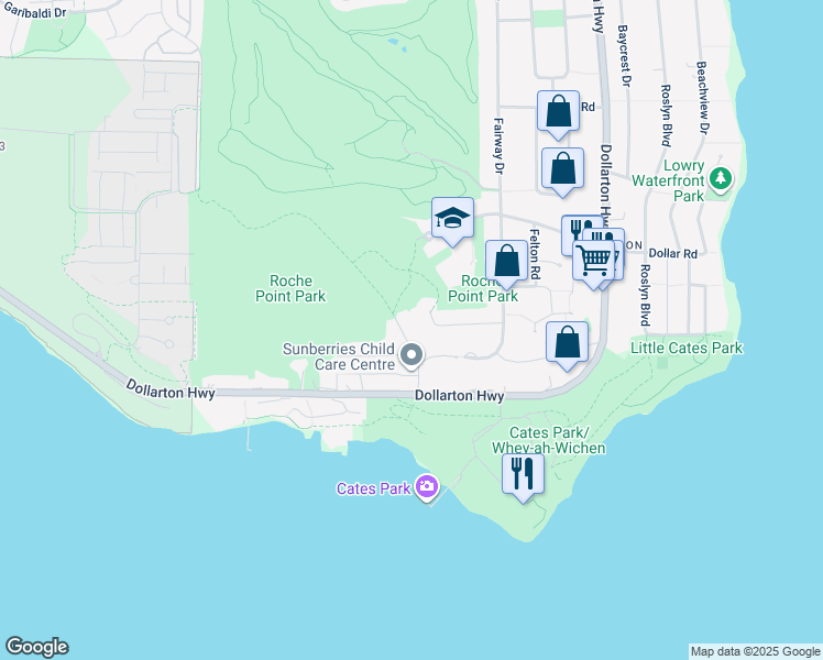 map of restaurants, bars, coffee shops, grocery stores, and more near 318 Roche Point Drive in North Vancouver