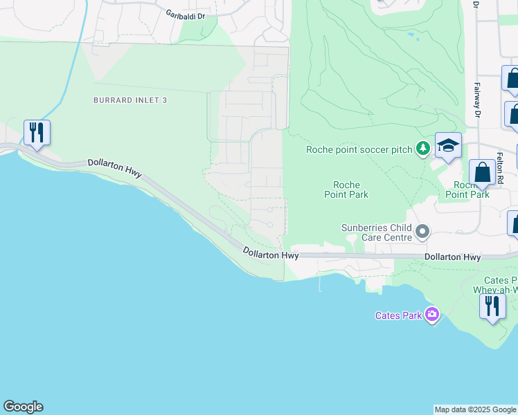 map of restaurants, bars, coffee shops, grocery stores, and more near in North Vancouver