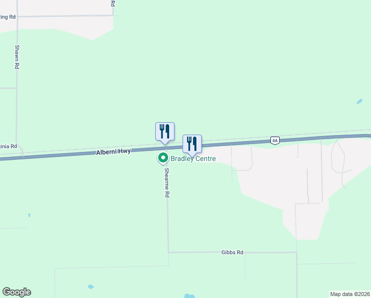 map of restaurants, bars, coffee shops, grocery stores, and more near 1872 Alberni Highway in Parksville
