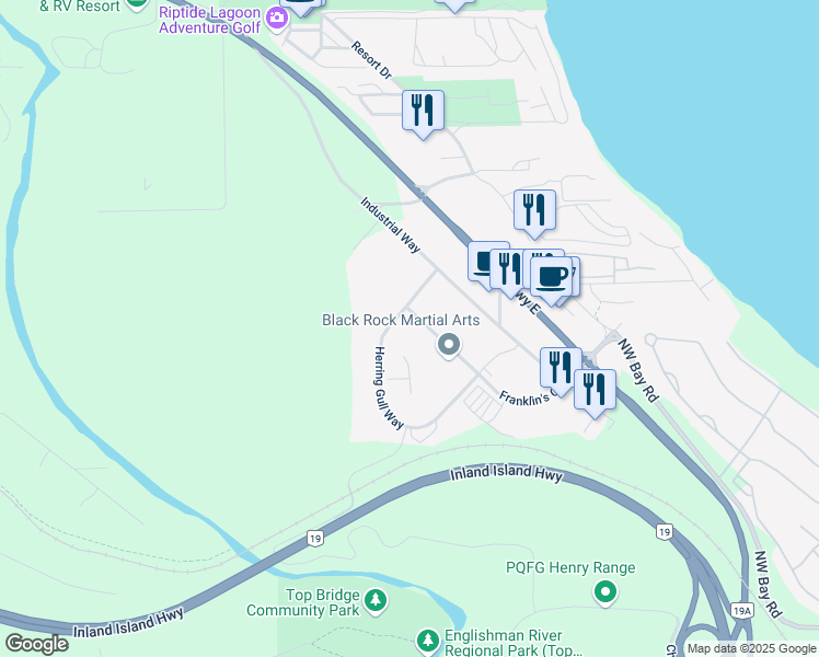 map of restaurants, bars, coffee shops, grocery stores, and more near 1023 Herring Gull Way in Parksville