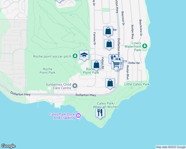 map of restaurants, bars, coffee shops, grocery stores, and more near 375 Fairway Drive in North Vancouver