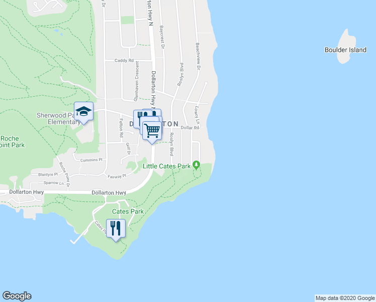 map of restaurants, bars, coffee shops, grocery stores, and more near 351 Beachview Drive in North Vancouver
