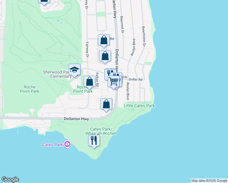 map of restaurants, bars, coffee shops, grocery stores, and more near Dollarton Highway in Vancouver