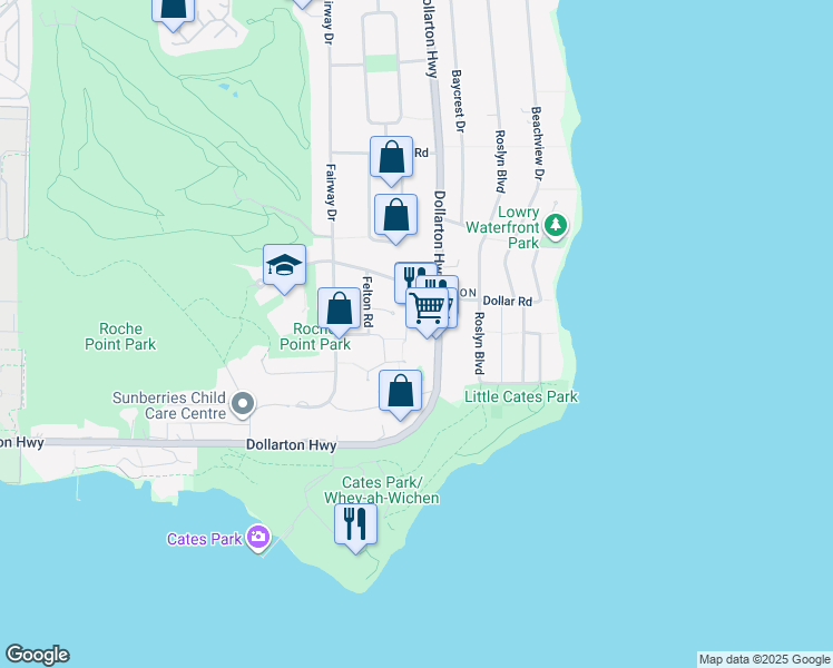 map of restaurants, bars, coffee shops, grocery stores, and more near 338 Dollarton Highway in North Vancouver