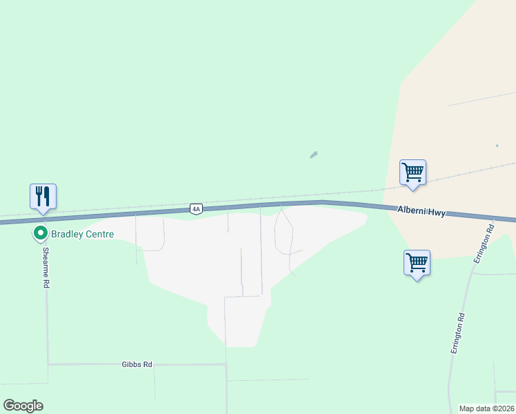map of restaurants, bars, coffee shops, grocery stores, and more near 1714 Alberni Highway in Errington