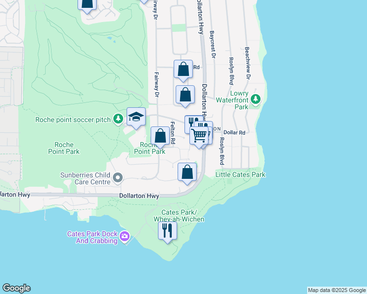 map of restaurants, bars, coffee shops, grocery stores, and more near 4184 Golf Drive in North Vancouver