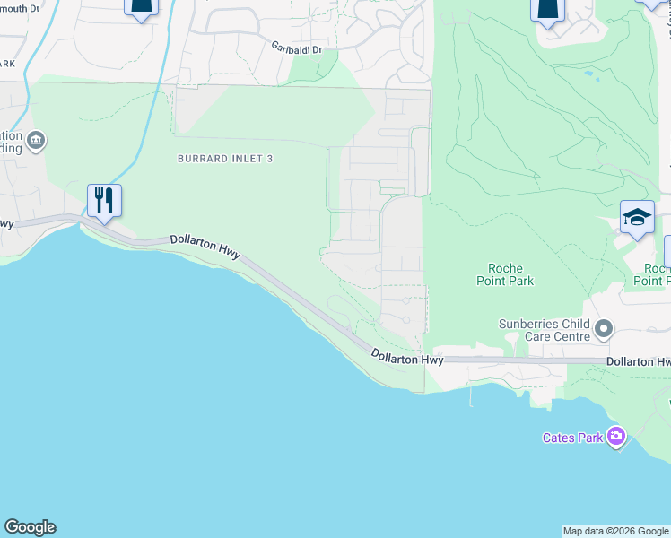 map of restaurants, bars, coffee shops, grocery stores, and more near 560 Raven Woods Drive in North Vancouver