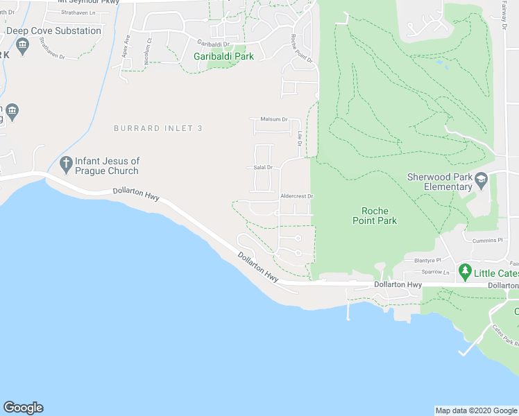 map of restaurants, bars, coffee shops, grocery stores, and more near 3595 Salal Drive in North Vancouver