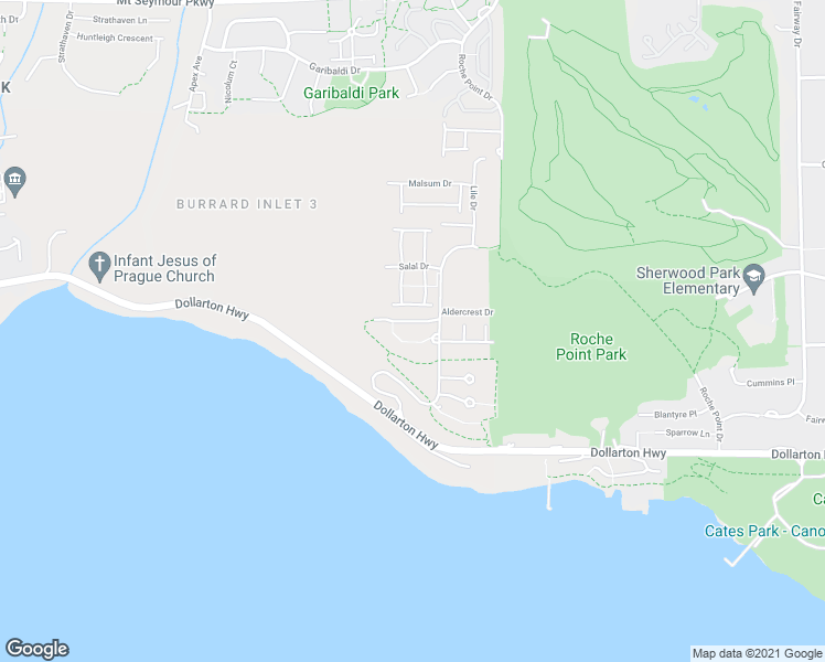 map of restaurants, bars, coffee shops, grocery stores, and more near 580 Raven Woods Drive in North Vancouver