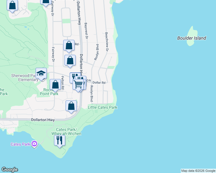 map of restaurants, bars, coffee shops, grocery stores, and more near 450 Beachview Drive in North Vancouver