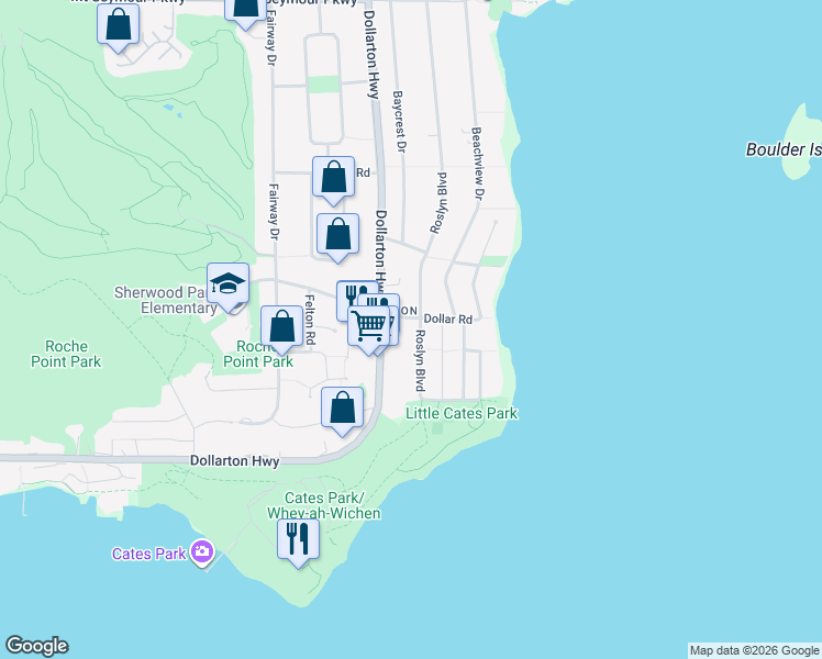 map of restaurants, bars, coffee shops, grocery stores, and more near 487 Roslyn Boulevard in North Vancouver