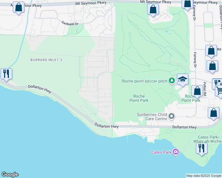 map of restaurants, bars, coffee shops, grocery stores, and more near 3639 Aldercrest Drive in North Vancouver