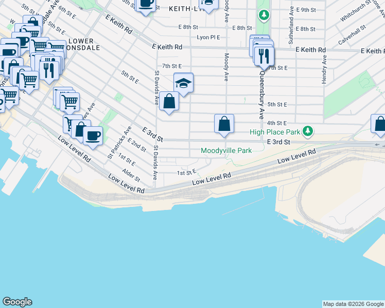 map of restaurants, bars, coffee shops, grocery stores, and more near in Vancouver