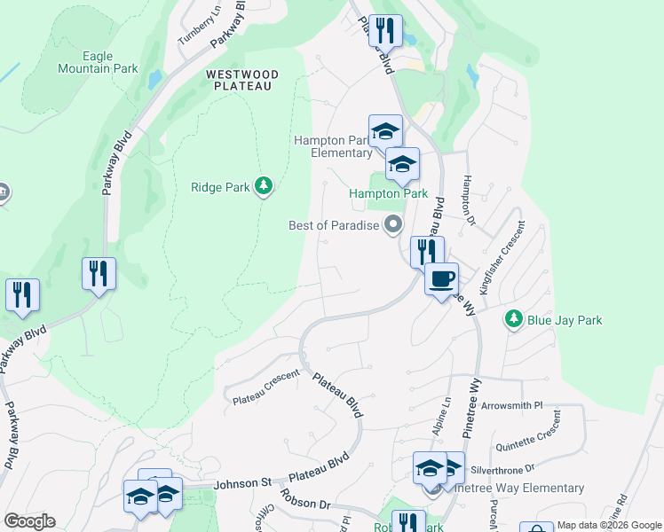 map of restaurants, bars, coffee shops, grocery stores, and more near 1705 Arbutus Place in Coquitlam