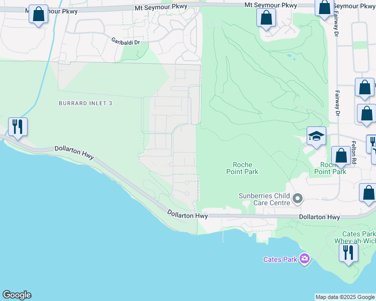 map of restaurants, bars, coffee shops, grocery stores, and more near in North Vancouver