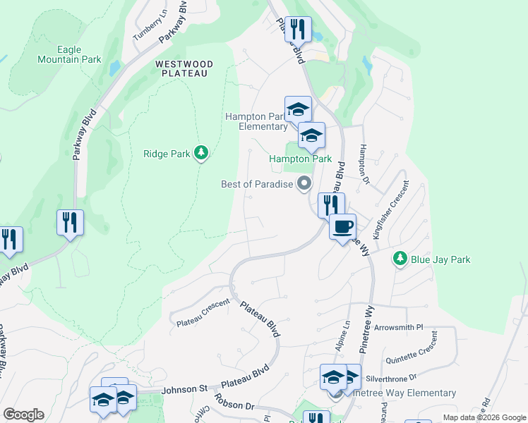 map of restaurants, bars, coffee shops, grocery stores, and more near 1703 Arbutus Place in Coquitlam
