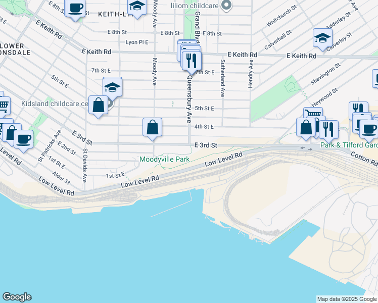 map of restaurants, bars, coffee shops, grocery stores, and more near 759 East 3rd Street in North Vancouver