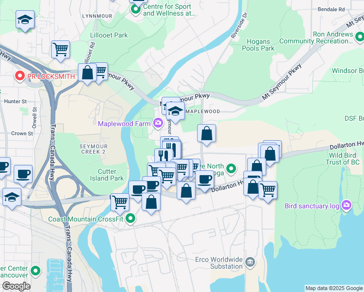 map of restaurants, bars, coffee shops, grocery stores, and more near 2131 Munster Avenue in North Vancouver
