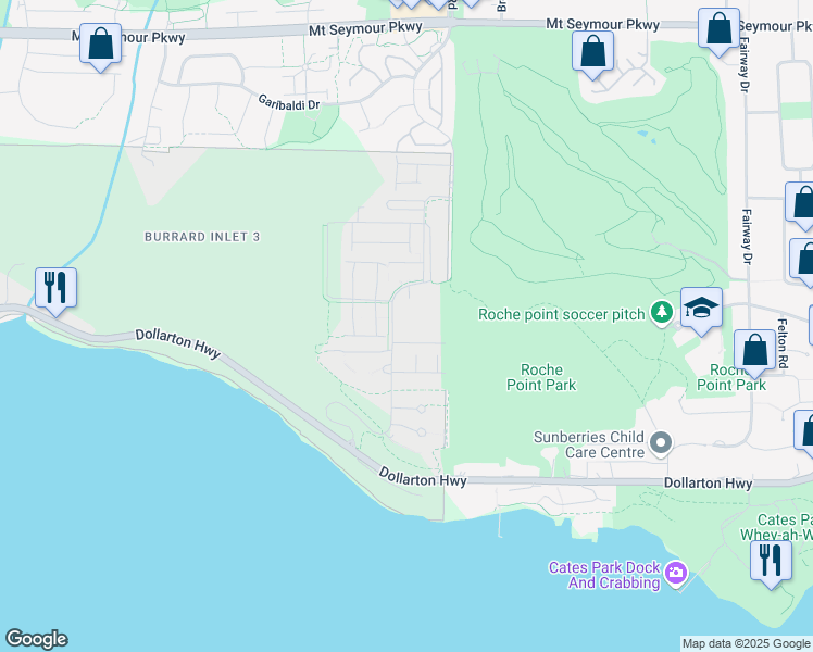 map of restaurants, bars, coffee shops, grocery stores, and more near 3602 Aldercrest Drive in North Vancouver