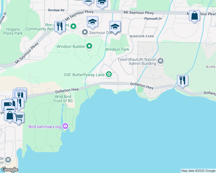 map of restaurants, bars, coffee shops, grocery stores, and more near 2849 Dollarton Highway in North Vancouver