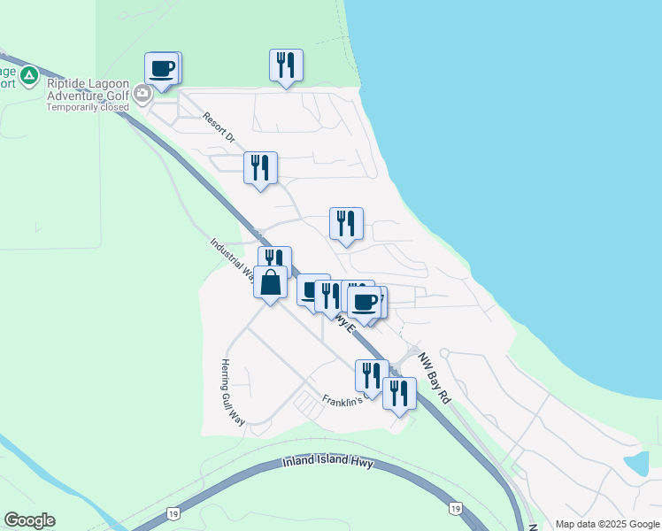 map of restaurants, bars, coffee shops, grocery stores, and more near 1180 Resort Drive in Parksville