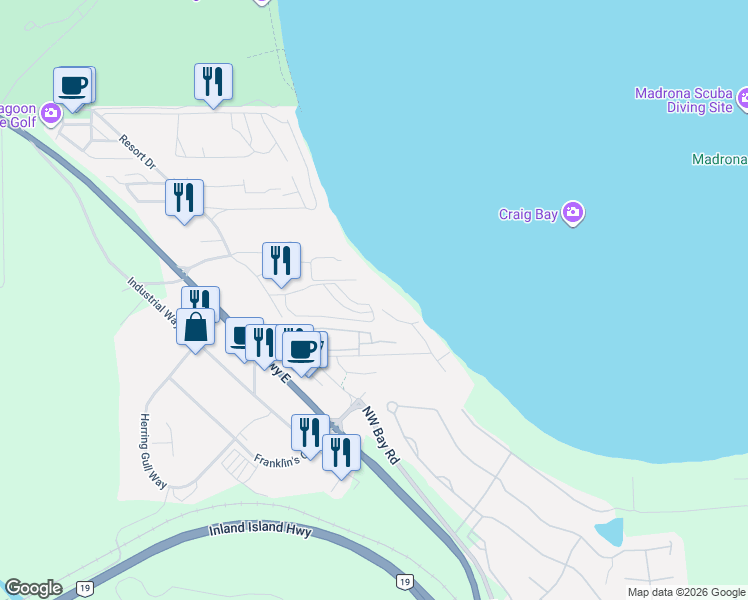 map of restaurants, bars, coffee shops, grocery stores, and more near 1175 Resort Drive in Parksville