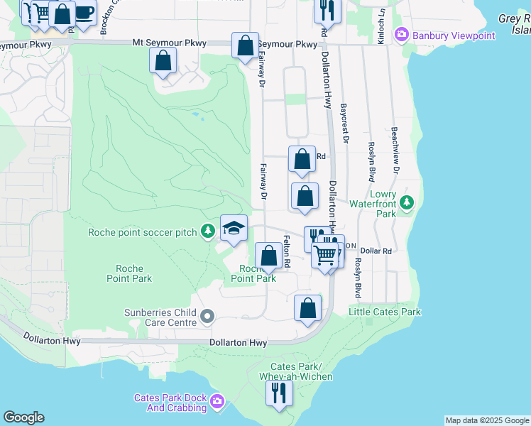map of restaurants, bars, coffee shops, grocery stores, and more near 520 Fairway Drive in North Vancouver