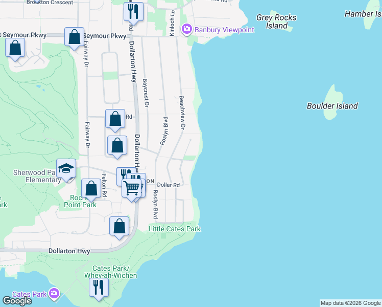 map of restaurants, bars, coffee shops, grocery stores, and more near 614 Lowry Lane in North Vancouver
