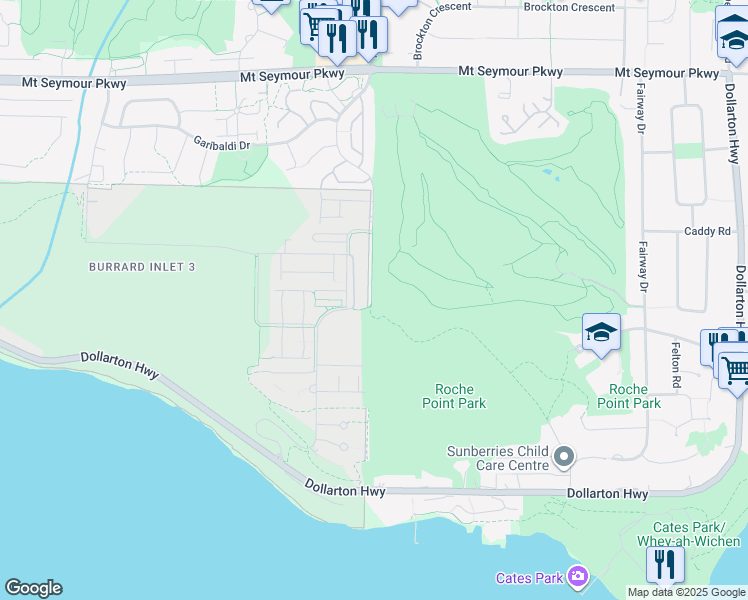 map of restaurants, bars, coffee shops, grocery stores, and more near 3606 Aldercrest Drive in North Vancouver