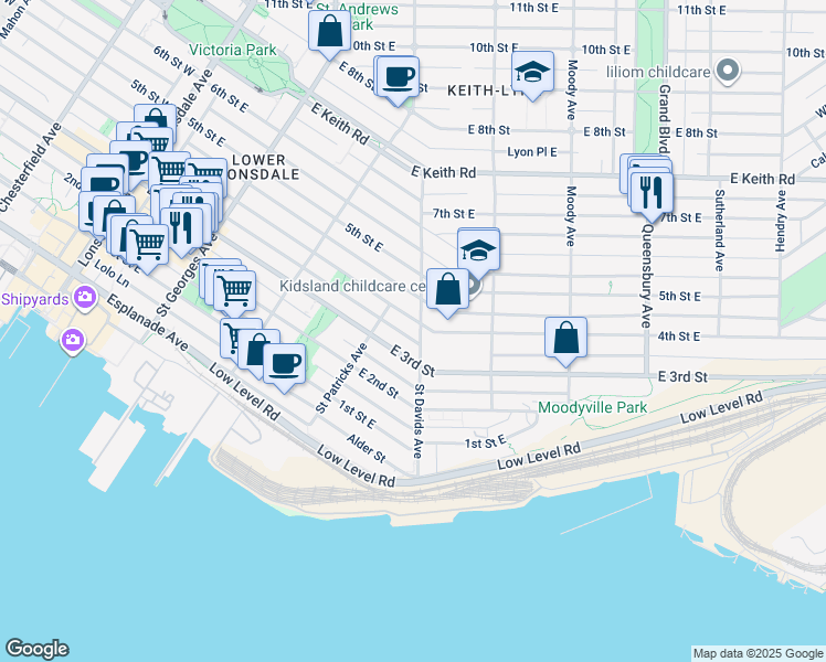 map of restaurants, bars, coffee shops, grocery stores, and more near 333 Saint Davids Avenue in North Vancouver