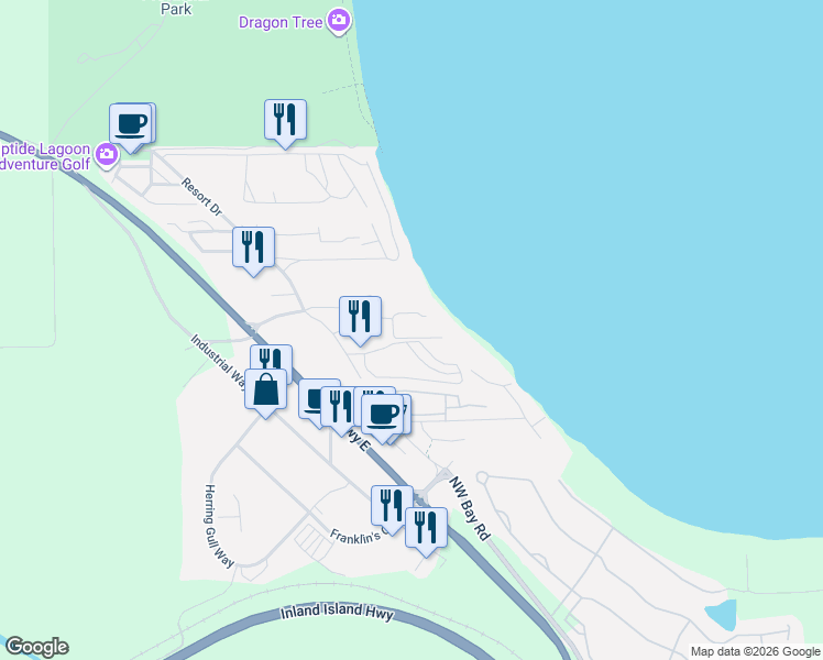 map of restaurants, bars, coffee shops, grocery stores, and more near 1165 Resort Drive in Parksville
