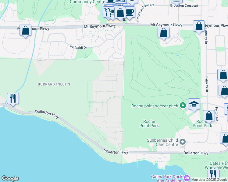 map of restaurants, bars, coffee shops, grocery stores, and more near Lile Drive in Metro Vancouver