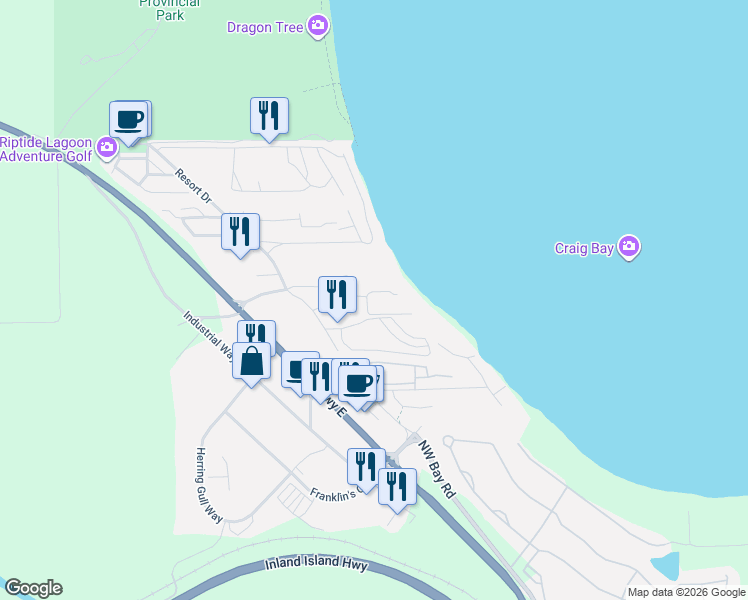 map of restaurants, bars, coffee shops, grocery stores, and more near 1165 Resort Drive in Parksville
