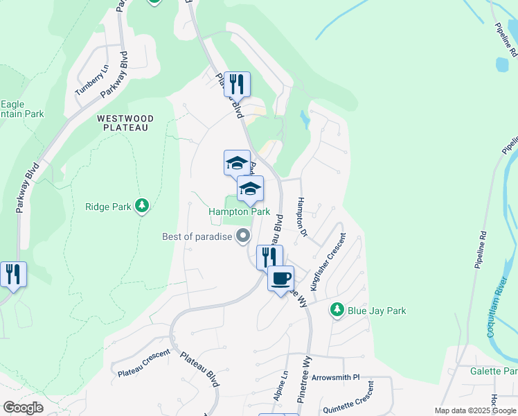 map of restaurants, bars, coffee shops, grocery stores, and more near 1765 Paddock Drive in Coquitlam