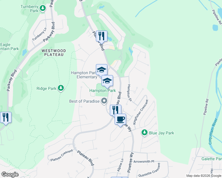 map of restaurants, bars, coffee shops, grocery stores, and more near 1765 Paddock Drive in Coquitlam