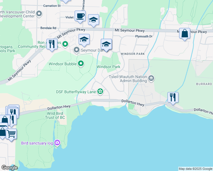 map of restaurants, bars, coffee shops, grocery stores, and more near 516 Ellis Street in North Vancouver