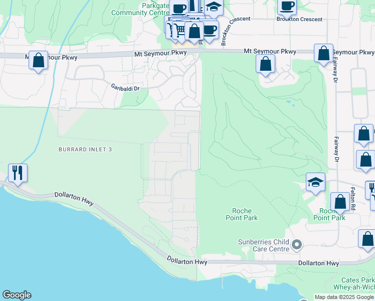 map of restaurants, bars, coffee shops, grocery stores, and more near Lile Drive in Metro Vancouver