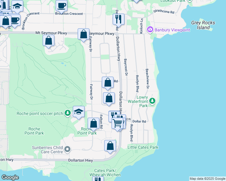map of restaurants, bars, coffee shops, grocery stores, and more near 4227 Glenhaven Crescent in North Vancouver