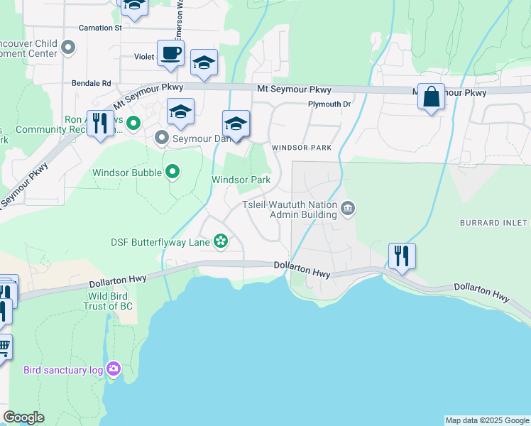 map of restaurants, bars, coffee shops, grocery stores, and more near 2986 Eddystone Crescent in North Vancouver