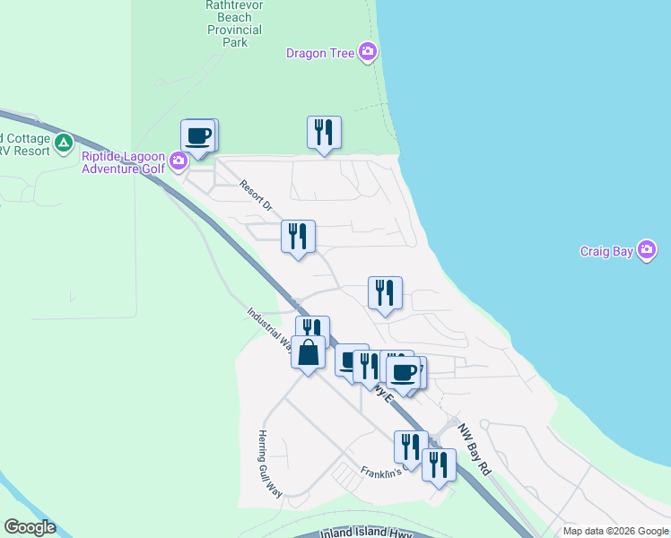 map of restaurants, bars, coffee shops, grocery stores, and more near 1135 Resort Drive in Parksville