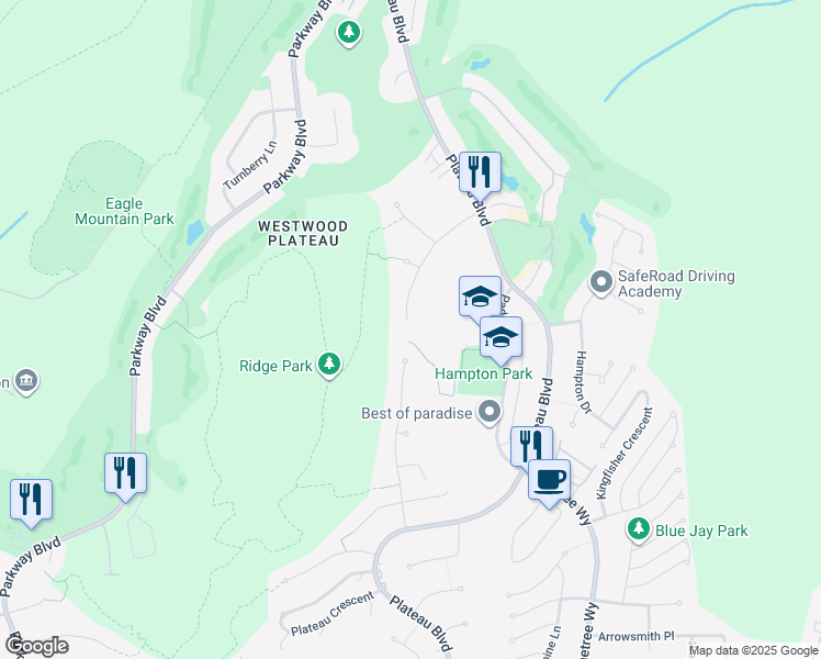 map of restaurants, bars, coffee shops, grocery stores, and more near 1801 Camelback Court in Coquitlam