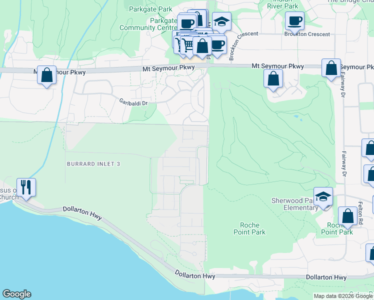 map of restaurants, bars, coffee shops, grocery stores, and more near in Metro Vancouver