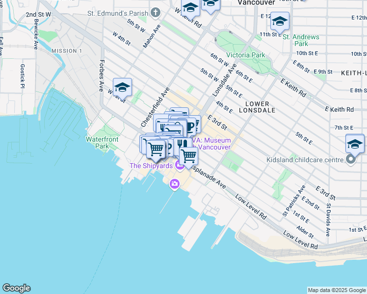 map of restaurants, bars, coffee shops, grocery stores, and more near 88 Lonsdale Avenue in North Vancouver