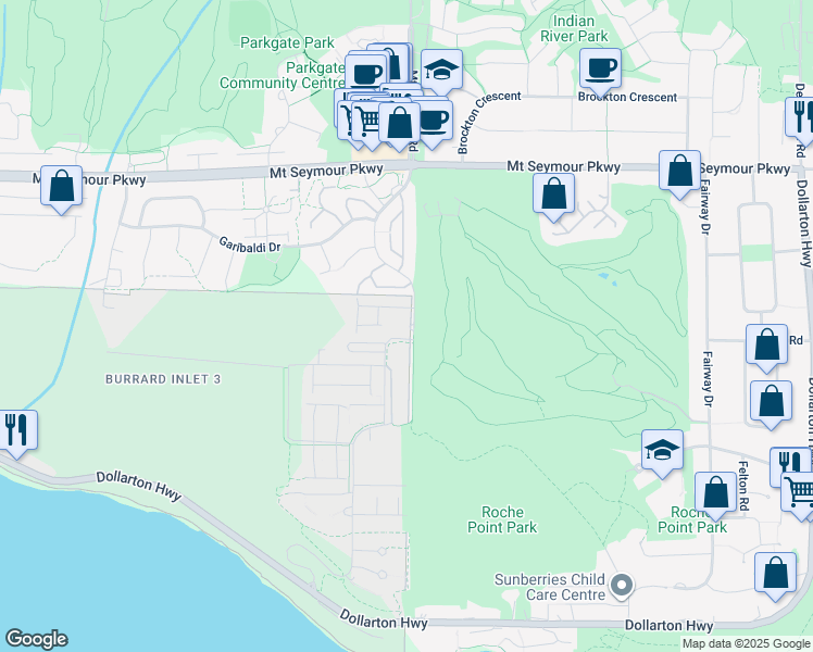 map of restaurants, bars, coffee shops, grocery stores, and more near 630 Roche Point Drive in North Vancouver