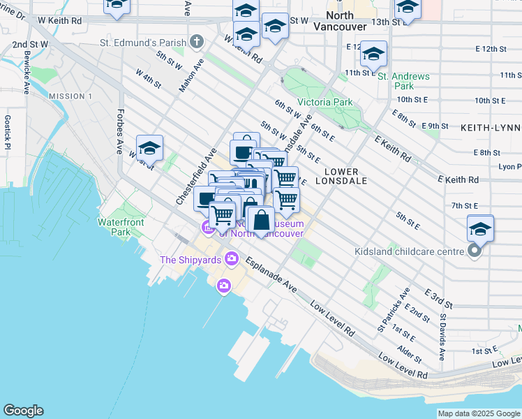 map of restaurants, bars, coffee shops, grocery stores, and more near in Vancouver